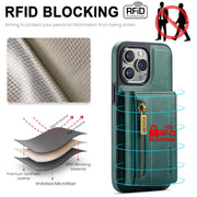 For iPhone 15 Pro Max DG.MING M5 Series Zip RFID Multi Card Detachable Leather Phone Case(Green)