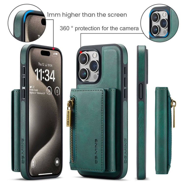 For iPhone 15 Pro Max DG.MING M5 Series Zip RFID Multi Card Detachable Leather Phone Case(Green)