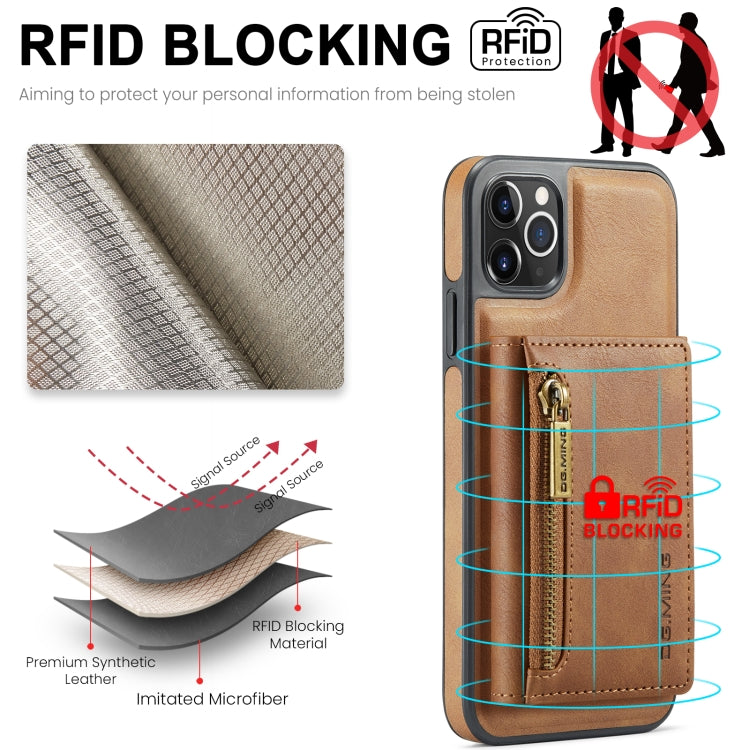 For iPhone 11 Pro Max DG.MING M5 Series Zip RFID Multi Card Detachable Leather Phone Case(Brown)