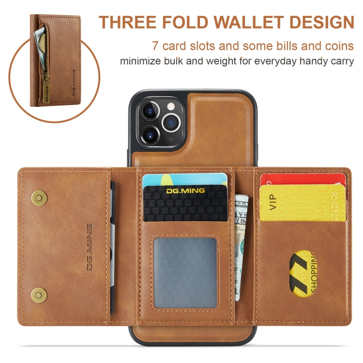 For iPhone 11 Pro Max DG.MING M5 Series Zip RFID Multi Card Detachable Leather Phone Case(Brown)