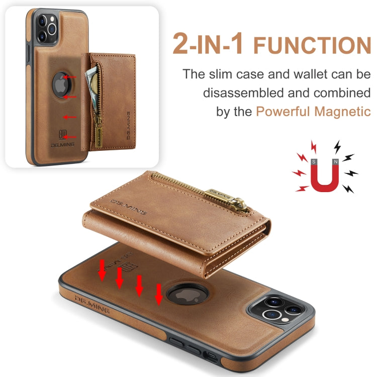 For iPhone 11 Pro Max DG.MING M5 Series Zip RFID Multi Card Detachable Leather Phone Case(Brown)