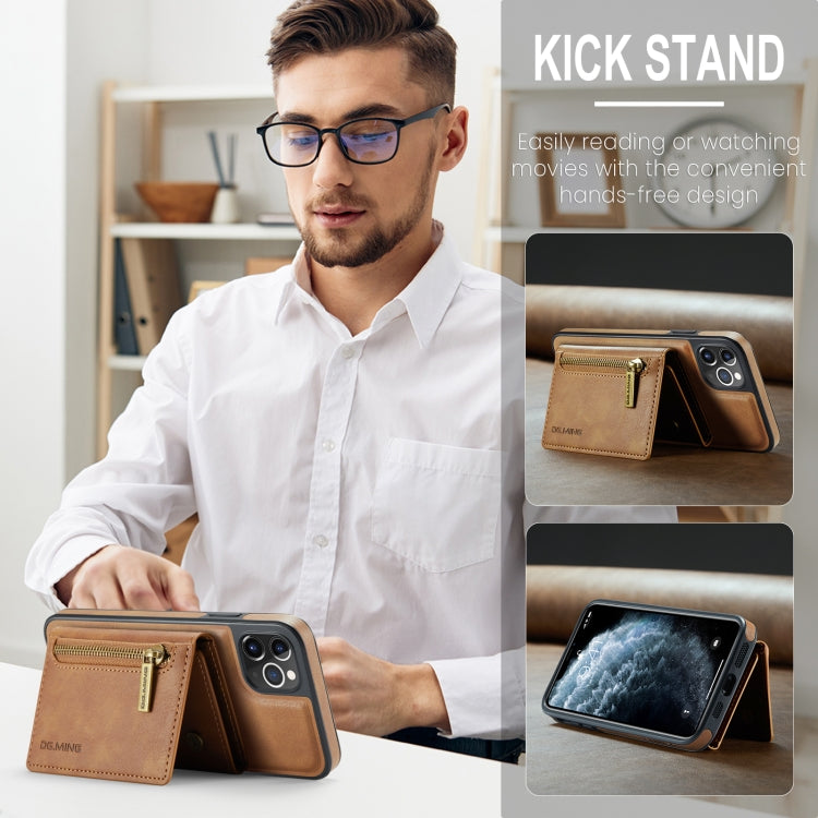 For iPhone 11 Pro Max DG.MING M5 Series Zip RFID Multi Card Detachable Leather Phone Case(Brown)