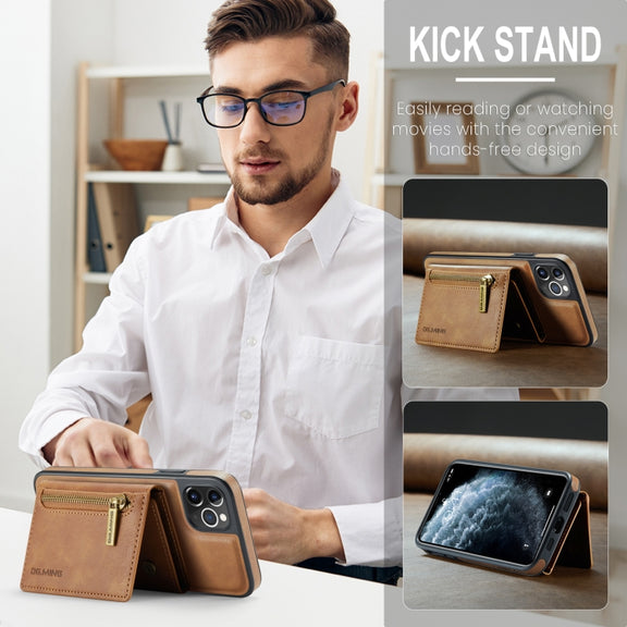 For iPhone 11 Pro Max DG.MING M5 Series Zip RFID Multi Card Detachable Leather Phone Case(Brown)