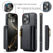 For iPhone 16 Pro Max DG.MING M5 Series Zip RFID Multi Card Detachable Leather Phone Case(Black)