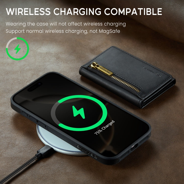 For iPhone 16 Pro Max DG.MING M5 Series Zip RFID Multi Card Detachable Leather Phone Case(Black)