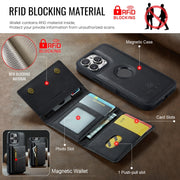 For iPhone 16 Pro Max DG.MING M5 Series Zip RFID Multi Card Detachable Leather Phone Case(Black)