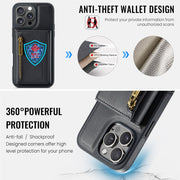 For iPhone 16 Pro Max DG.MING M5 Series Zip RFID Multi Card Detachable Leather Phone Case(Black)