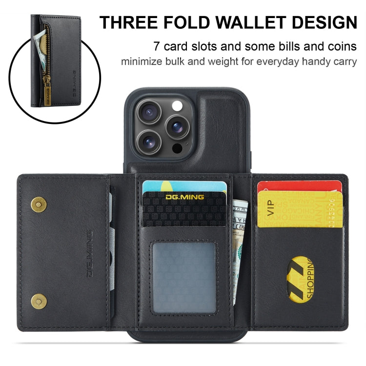 For iPhone 16 Pro Max DG.MING M5 Series Zip RFID Multi Card Detachable Leather Phone Case(Black)