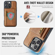 For iPhone 16 Pro Max DG.MING M5 Series Zip RFID Multi Card Detachable Leather Phone Case(Brown)