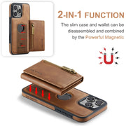 For iPhone 16 Pro Max DG.MING M5 Series Zip RFID Multi Card Detachable Leather Phone Case(Brown)