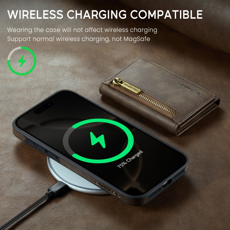 For iPhone 16 Pro Max DG.MING M5 Series Zip RFID Multi Card Detachable Leather Phone Case(Coffee)