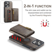 For iPhone 16 Pro Max DG.MING M5 Series Zip RFID Multi Card Detachable Leather Phone Case(Coffee)
