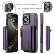 For iPhone 16 Pro Max DG.MING M5 Series Zip RFID Multi Card Detachable Leather Phone Case(Purple)