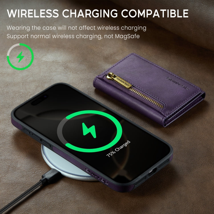For iPhone 16 Pro Max DG.MING M5 Series Zip RFID Multi Card Detachable Leather Phone Case(Purple)