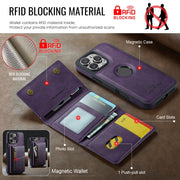 For iPhone 16 Pro Max DG.MING M5 Series Zip RFID Multi Card Detachable Leather Phone Case(Purple)