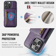 For iPhone 16 Pro Max DG.MING M5 Series Zip RFID Multi Card Detachable Leather Phone Case(Purple)