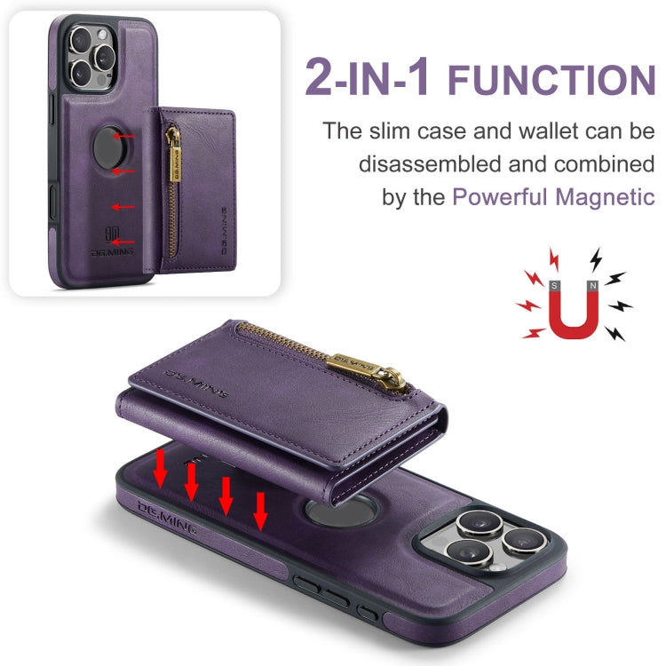 For iPhone 16 Pro Max DG.MING M5 Series Zip RFID Multi Card Detachable Leather Phone Case(Purple)