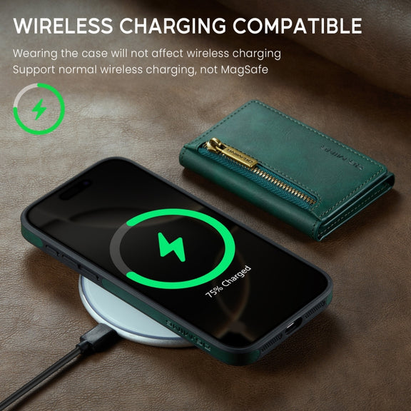 For iPhone 16 Pro Max DG.MING M5 Series Zip RFID Multi Card Detachable Leather Phone Case(Green)