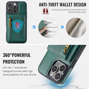 For iPhone 16 Pro Max DG.MING M5 Series Zip RFID Multi Card Detachable Leather Phone Case(Green)