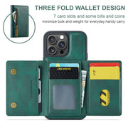 For iPhone 16 Pro Max DG.MING M5 Series Zip RFID Multi Card Detachable Leather Phone Case(Green)