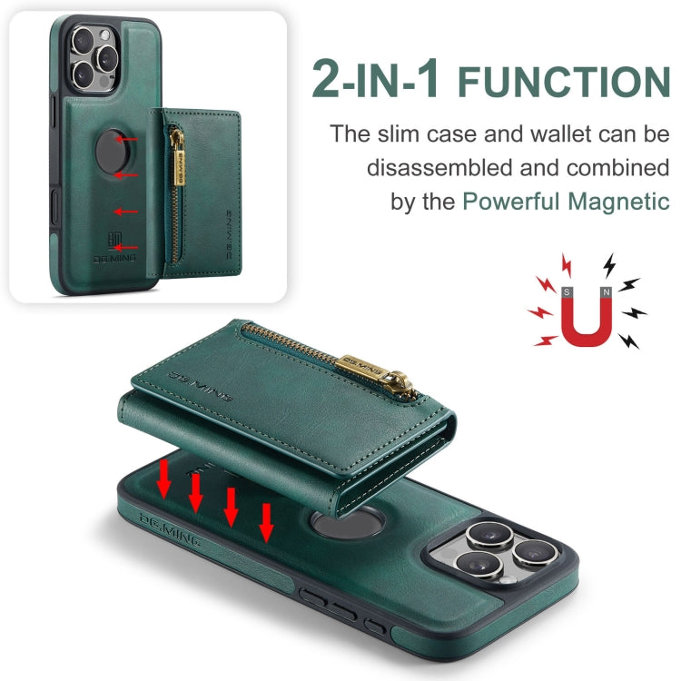 For iPhone 16 Pro Max DG.MING M5 Series Zip RFID Multi Card Detachable Leather Phone Case(Green)