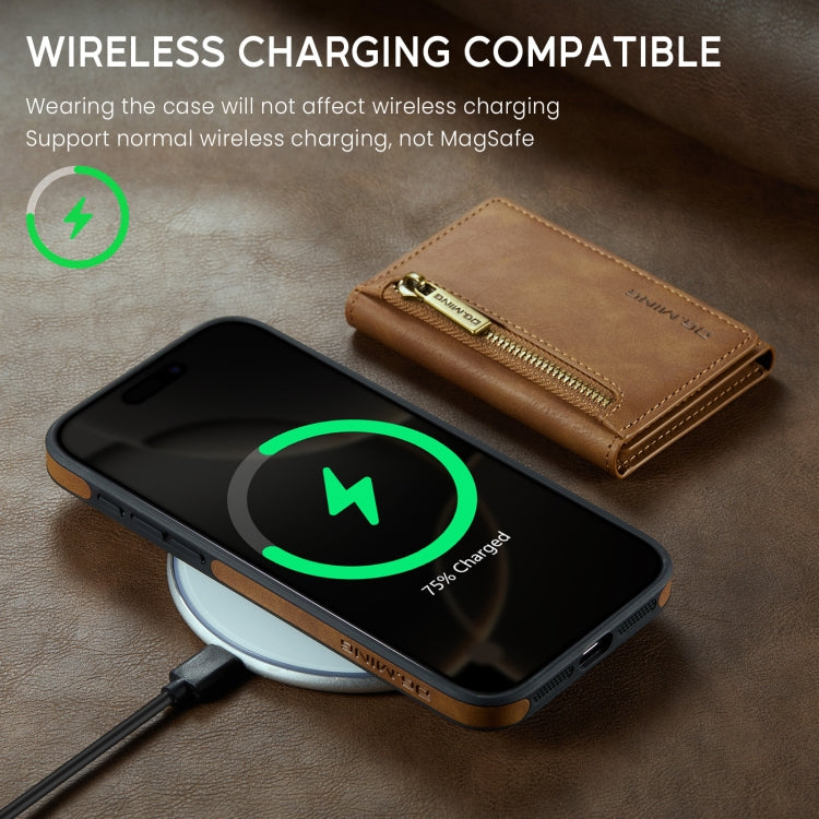 For iPhone 16 Pro DG.MING M5 Series Zip RFID Multi Card Detachable Leather Phone Case(Brown)