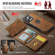 For iPhone 16 Pro DG.MING M5 Series Zip RFID Multi Card Detachable Leather Phone Case(Brown)