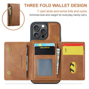 For iPhone 16 Pro DG.MING M5 Series Zip RFID Multi Card Detachable Leather Phone Case(Brown)