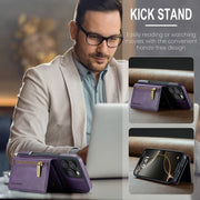 For iPhone 16 Pro DG.MING M5 Series Zip RFID Multi Card Detachable Leather Phone Case(Purple)