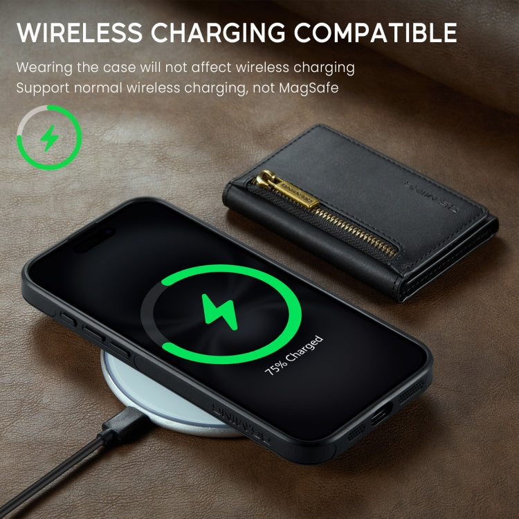 For iPhone 16 Plus DG.MING M5 Series Zip RFID Multi Card Detachable Leather Phone Case(Black)