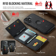 For iPhone 16 Plus DG.MING M5 Series Zip RFID Multi Card Detachable Leather Phone Case(Black)