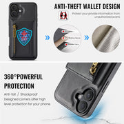 For iPhone 16 Plus DG.MING M5 Series Zip RFID Multi Card Detachable Leather Phone Case(Black)