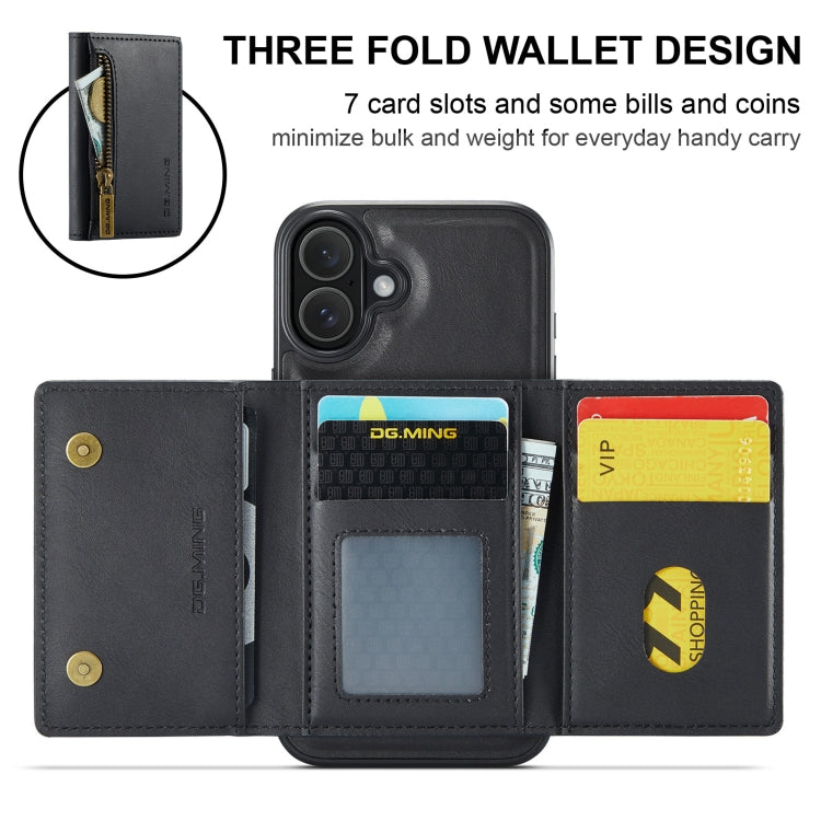 For iPhone 16 Plus DG.MING M5 Series Zip RFID Multi Card Detachable Leather Phone Case(Black)