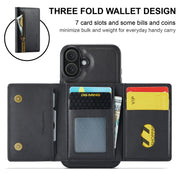 For iPhone 16 Plus DG.MING M5 Series Zip RFID Multi Card Detachable Leather Phone Case(Black)