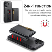 For iPhone 16 Plus DG.MING M5 Series Zip RFID Multi Card Detachable Leather Phone Case(Black)
