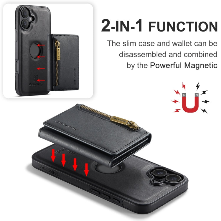 For iPhone 16 Plus DG.MING M5 Series Zip RFID Multi Card Detachable Leather Phone Case(Black)