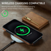 For iPhone 16 Plus DG.MING M5 Series Zip RFID Multi Card Detachable Leather Phone Case(Brown)