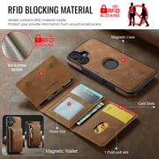 For iPhone 16 Plus DG.MING M5 Series Zip RFID Multi Card Detachable Leather Phone Case(Brown)
