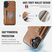 For iPhone 16 Plus DG.MING M5 Series Zip RFID Multi Card Detachable Leather Phone Case(Brown)
