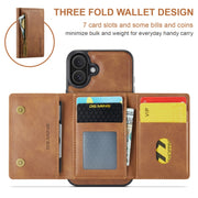 For iPhone 16 Plus DG.MING M5 Series Zip RFID Multi Card Detachable Leather Phone Case(Brown)