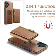 For iPhone 16 Plus DG.MING M5 Series Zip RFID Multi Card Detachable Leather Phone Case(Brown)