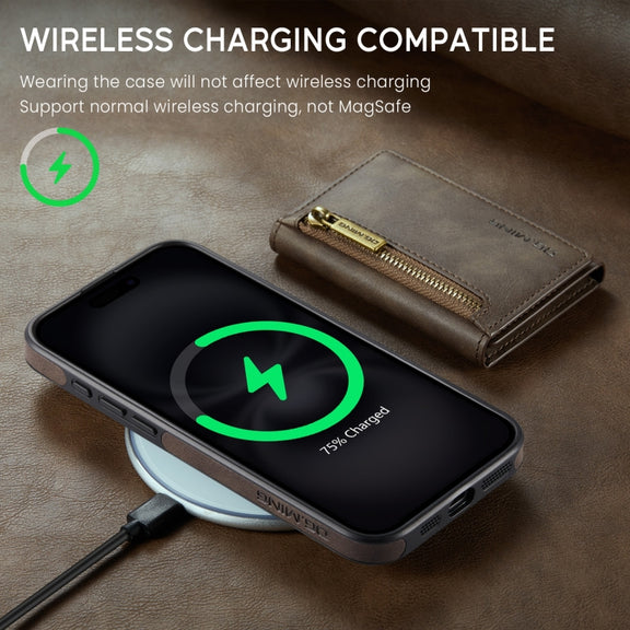 For iPhone 16 Plus DG.MING M5 Series Zip RFID Multi Card Detachable Leather Phone Case(Coffee)