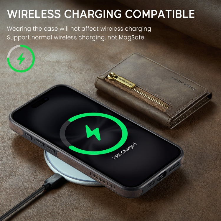 For iPhone 16 Plus DG.MING M5 Series Zip RFID Multi Card Detachable Leather Phone Case(Coffee)