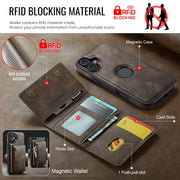 For iPhone 16 Plus DG.MING M5 Series Zip RFID Multi Card Detachable Leather Phone Case(Coffee)