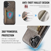 For iPhone 16 Plus DG.MING M5 Series Zip RFID Multi Card Detachable Leather Phone Case(Coffee)