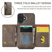 For iPhone 16 Plus DG.MING M5 Series Zip RFID Multi Card Detachable Leather Phone Case(Coffee)