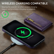For iPhone 16 Plus DG.MING M5 Series Zip RFID Multi Card Detachable Leather Phone Case(Purple)
