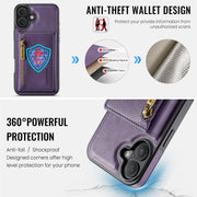 For iPhone 16 Plus DG.MING M5 Series Zip RFID Multi Card Detachable Leather Phone Case(Purple)