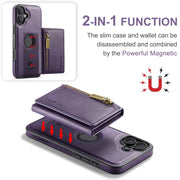 For iPhone 16 Plus DG.MING M5 Series Zip RFID Multi Card Detachable Leather Phone Case(Purple)