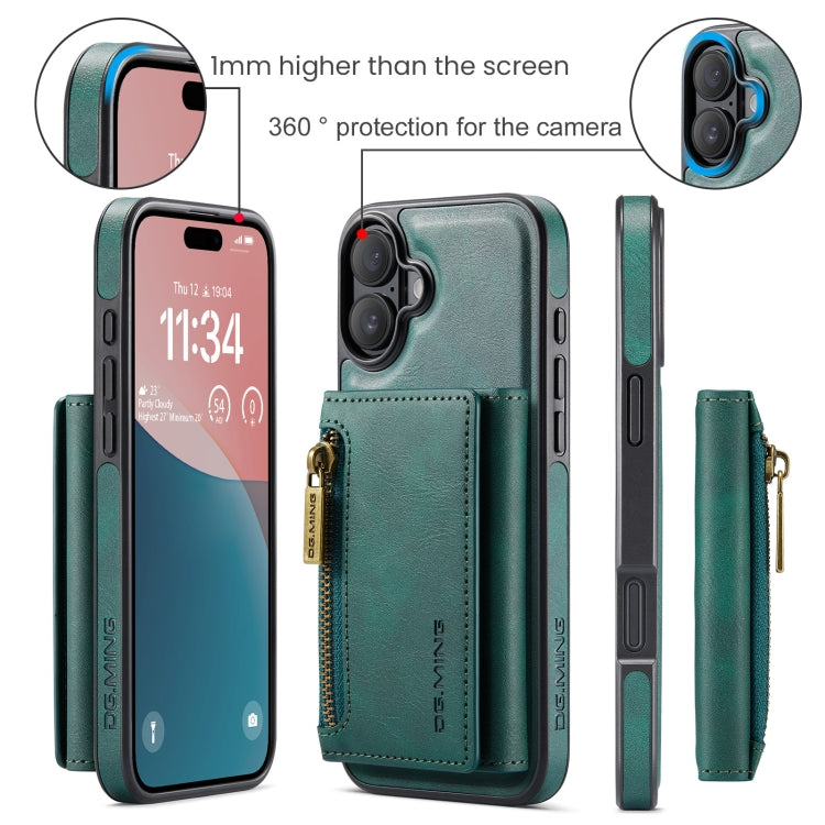 For iPhone 16 Plus DG.MING M5 Series Zip RFID Multi Card Detachable Leather Phone Case(Green)